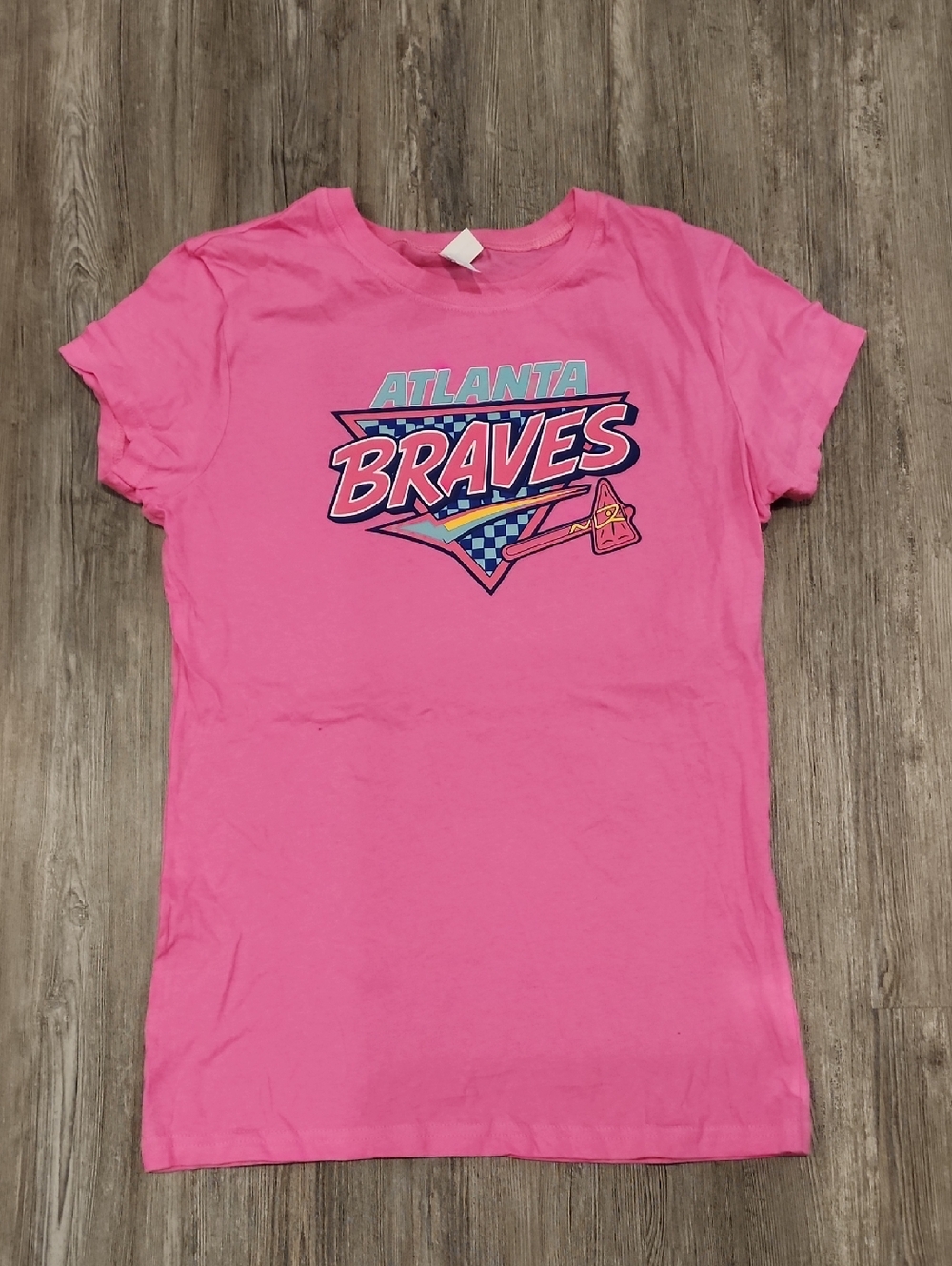 Atlanta Braves Pink Graphic Tee | Women’s Medium | Handmade | MLB Fan Shirt